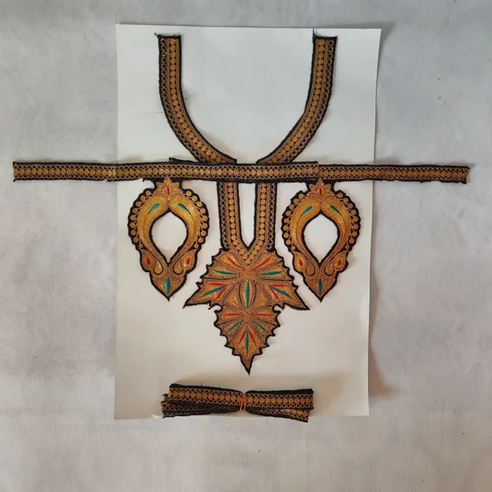 Tilla Embroidered Black Kashmiri Mahal Patch with Sleeves and Lace
