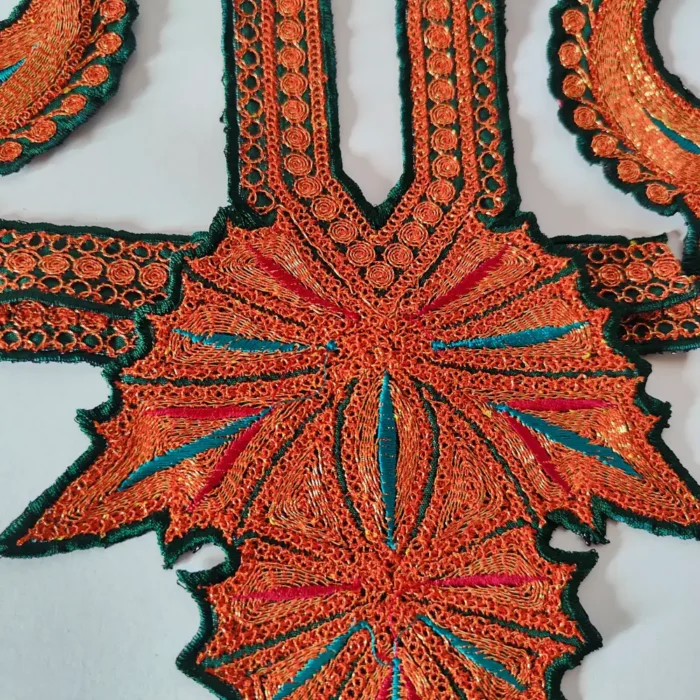 Green Kashmiri Tilla Embroidered Mahal Patch with Sleeves and Lace - Image 2
