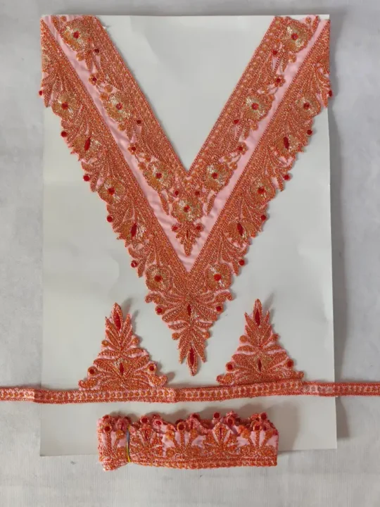 Tilla Embroidered Baby Pink Kashmiri V Shape Patch with Sleeves and Lace