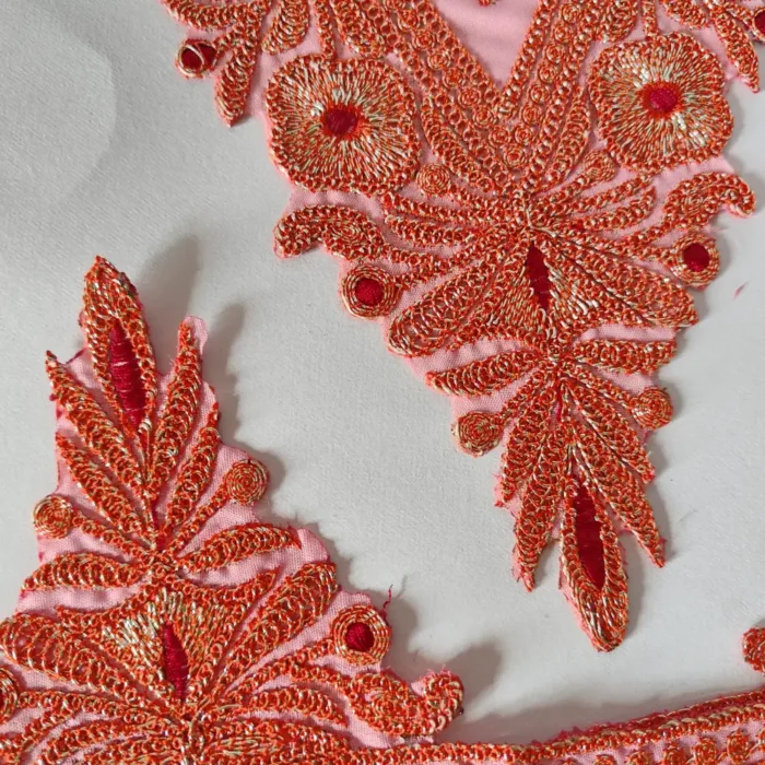 Tilla Embroidered Baby Pink Kashmiri V Shape Patch with Sleeves and Lace - Image 2