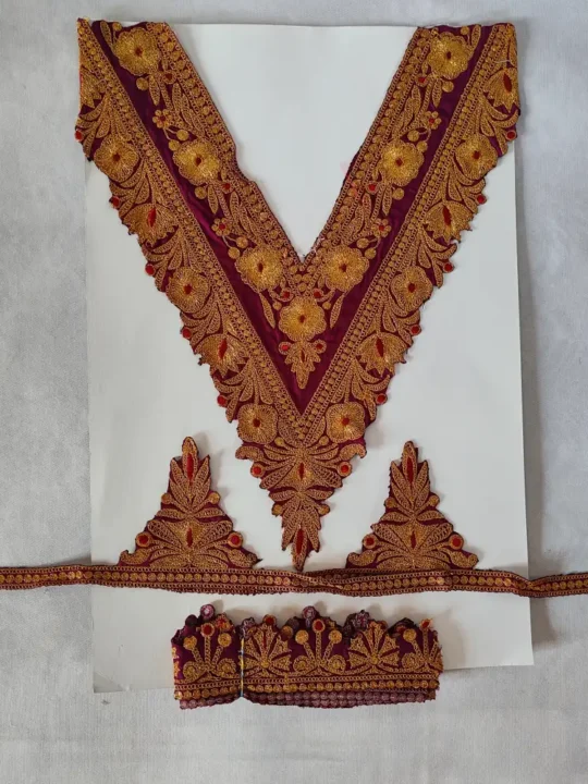 Kashmiri Tilla Embroidered Purple V Shape Patch with Sleeves and Lace