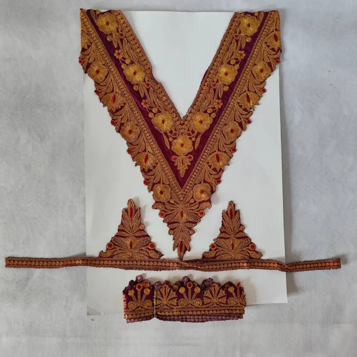 Kashmiri Tilla Embroidered Purple V Shape Patch with Sleeves and Lace