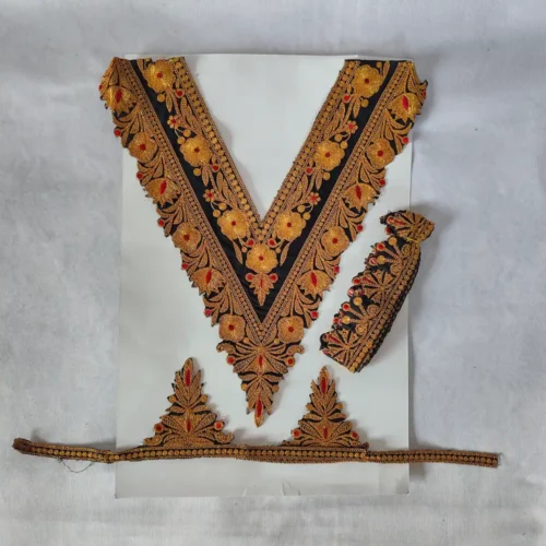 Kashmiri Tilla Embroidered Black V Shape Patch with Sleeves and Lace