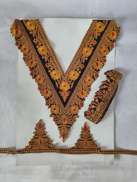 Kashmiri Tilla Embroidered Black V Shape Patch with Sleeves and Lace