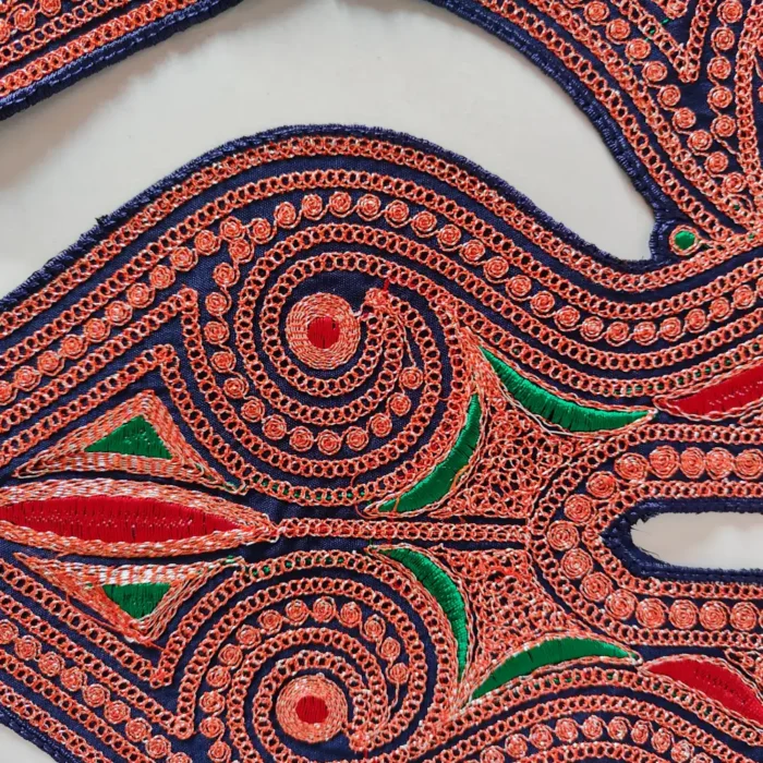 Shaan e Kashmir Dark Blue Tilla Embroidered Patch with Bootis, Sleeves, Lace and Pockets - Image 2