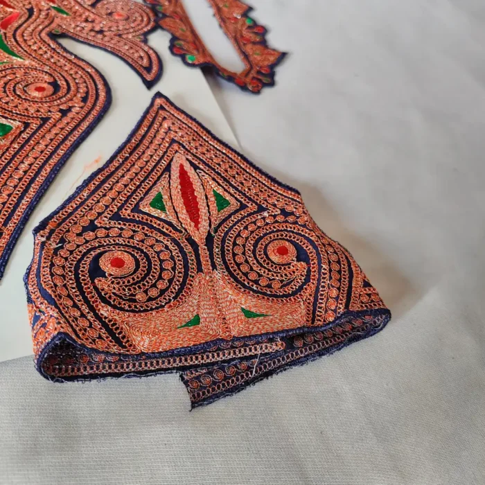 Shaan e Kashmir Dark Blue Tilla Embroidered Patch with Bootis, Sleeves, Lace and Pockets - Image 3