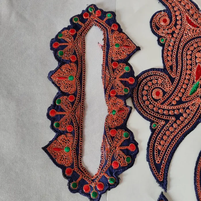 Shaan e Kashmir Dark Blue Tilla Embroidered Patch with Bootis, Sleeves, Lace and Pockets - Image 4