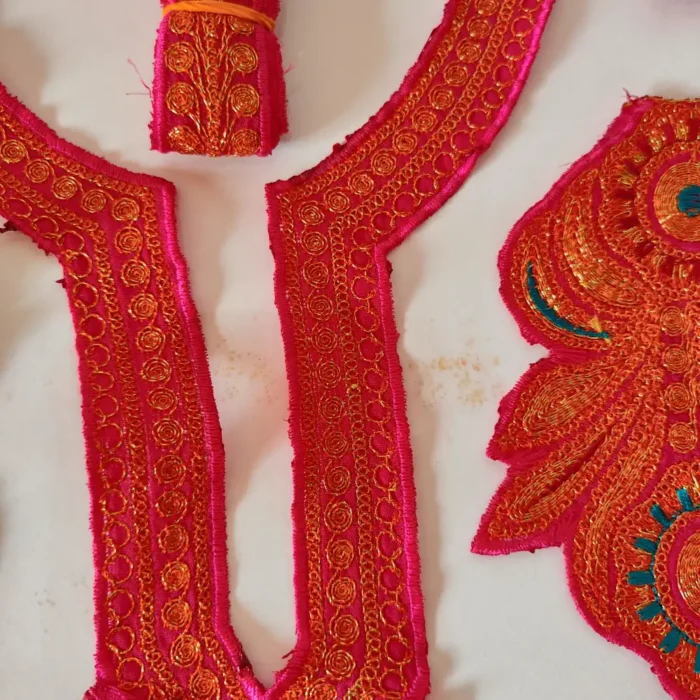 Tilla Embroidered Pink Kashmiri Eidgah Patch with Bootis and Lace - Image 2