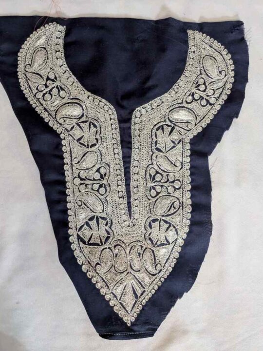 Silver Botta Tilla Embroidery Blue Neck Patch from Kashmir