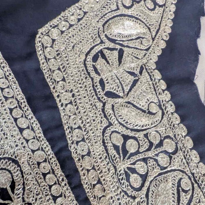 Silver Botta Tilla Embroidery Blue Neck Patch from Kashmir - Image 2