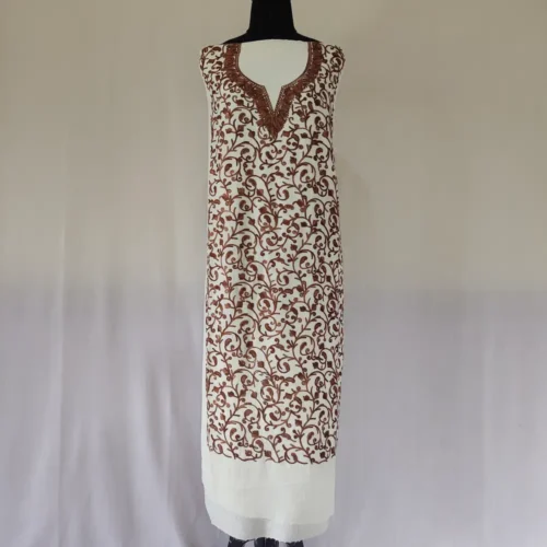 White Unstitched 2PC Kashmiri Cotton Suit with All Over Jaal Badami Work