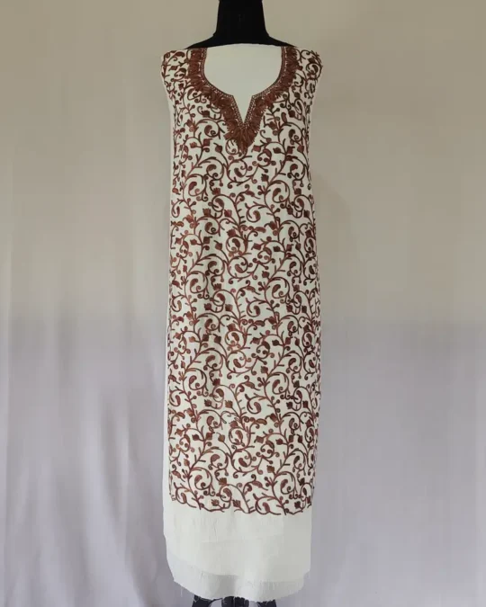 White Unstitched 2PC Kashmiri Cotton Suit with All Over Jaal Badami Work