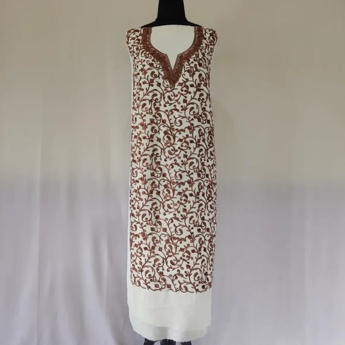White Unstitched 2PC Kashmiri Cotton Suit with All Over Jaal Badami Work