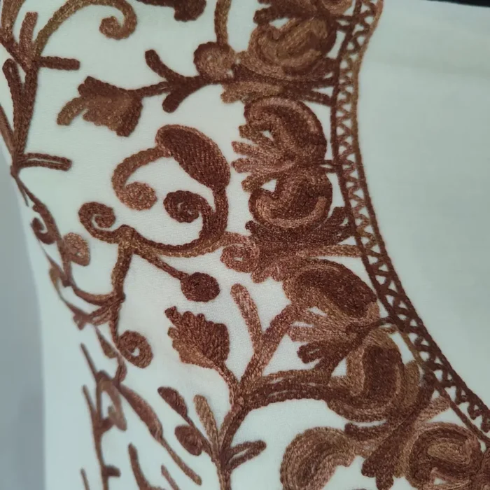 Kashmiri Unstitched 2PC White Cotton Suit | All Over Jaal Badami Work - Image 3