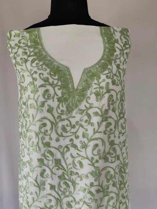 White Unstitched 2PC Kashmiri Cotton Suit with All Over Jaal Badami Work