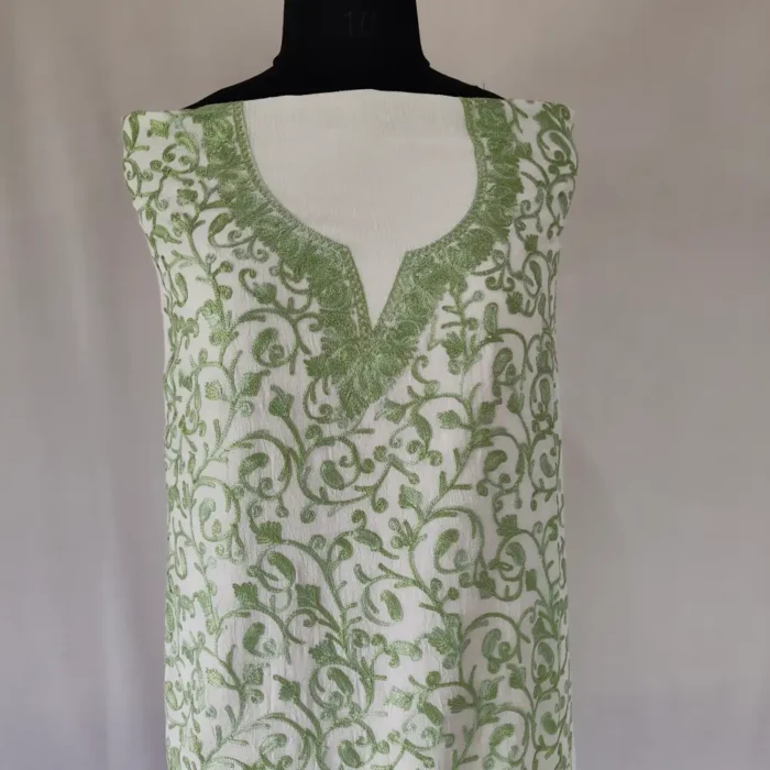 White Unstitched 2PC Kashmiri Cotton Suit with All Over Jaal Badami Work