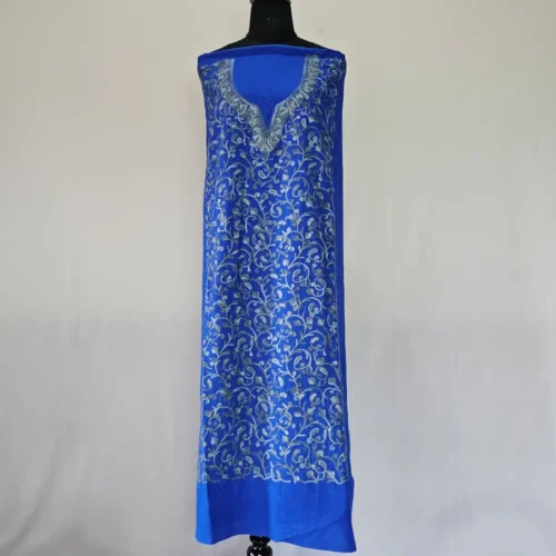 Blue Unstitched 2PC Kashmiri Cotton Suit | All over Jaal Badami Work – Dal Jheel