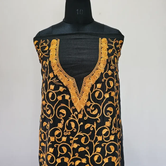 Black Unstitched 2PC Kashmiri Cotton Suit | All over Jaal Badami Work – Dal Jheel - Image 2
