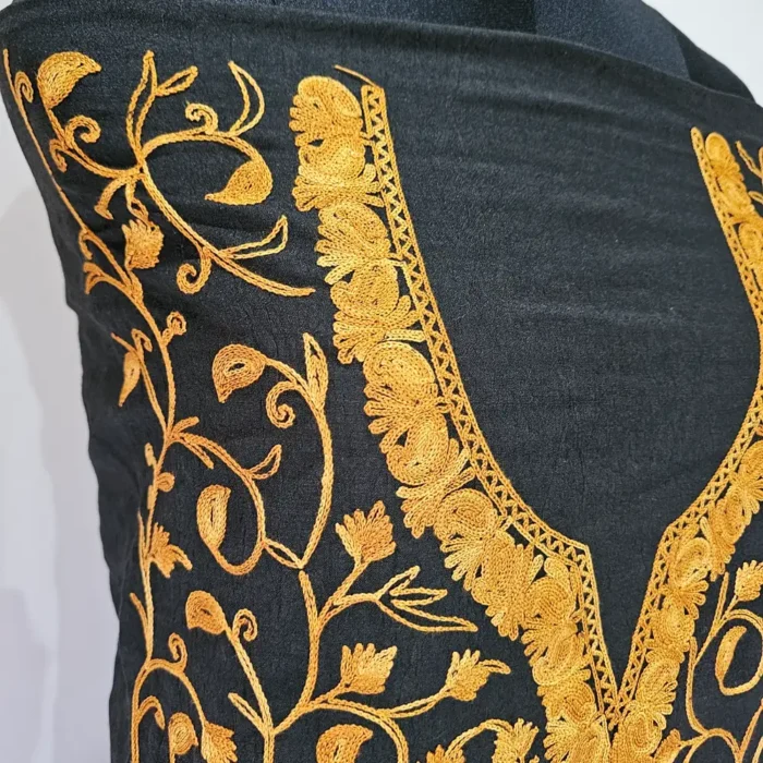 Black Unstitched 2PC Kashmiri Cotton Suit | All over Jaal Badami Work – Dal Jheel - Image 3