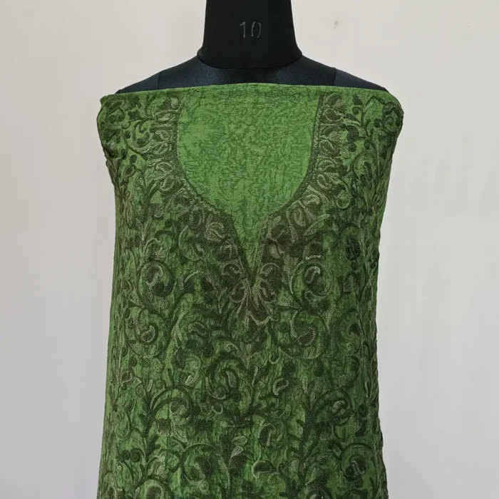Forest Green Unstitched 2PC Kashmiri Cotton Suit | All over Jaal Badami Work – Dal Jheel - Image 2