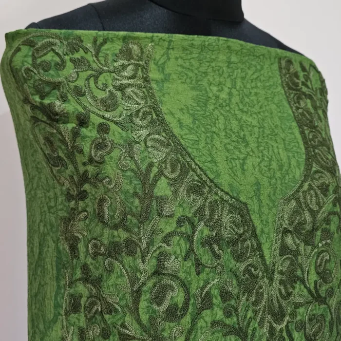 Forest Green Unstitched 2PC Kashmiri Cotton Suit | All over Jaal Badami Work – Dal Jheel - Image 3