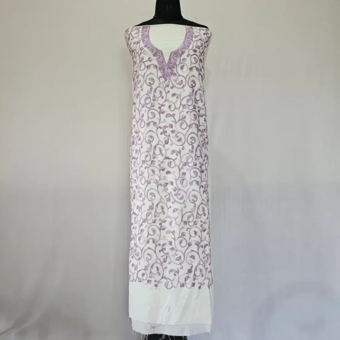 White Unstitched 2PC Kashmiri Cotton Suit | All over Jaal Badami Work – Dal Jheel