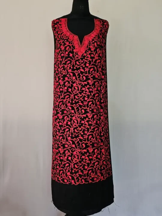 Elegent Black Unstitched 2PC Kashmiri Cotton Suit | All over Jaal Badami Work – Dal Jheel