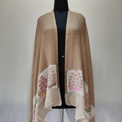Mehfil Beige Kashmiri Womens Wool Stole with Kani Work Palla