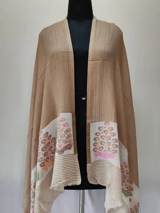 Mehfil Beige Kashmiri Womens Wool Stole with Kani Work Palla