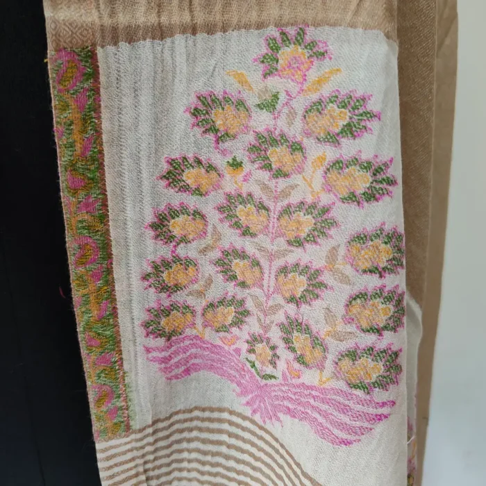 Mehfil Beige Kashmiri Womens Wool Stole - Kani Work Palla - Image 4
