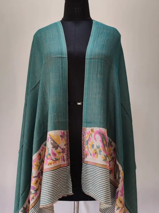 Green Kashmiri Womens Stole with Kani Work Palla in Wool