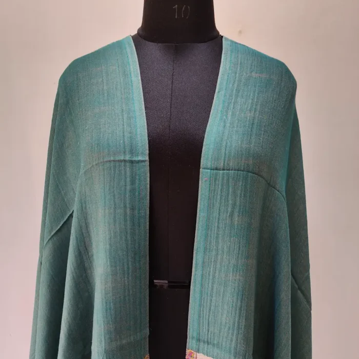 Green Kashmiri Womens Stole with Kani Work Palla in Wool - Image 2