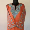 Kashmiri Long Cotton Rust Kurti With Ari Embroidered Sleeves - Zohra