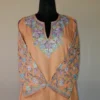 Peach Kashmiri Long Cotton Kurti With Ari Embroidered Sleeves - Zohra