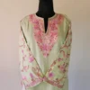 Tea Green Kashmiri Long Cotton Kurti With Ari Embroidered Sleeves - Zohra