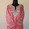 Kashmiri Long Magenta Color Cotton Kurti With Ari Embroidered Sleeves - Zohra