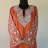 Elegent Rustic Red Kashmiri Long Cotton Kurti With Ari Embroidered Sleeves - Zohra