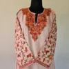 Baby Pink Kashmiri Long Cotton Kurti With Ari Embroidered Sleeves - Zohra