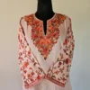 Kashmiri Baby Pinkish Long Cotton Kurti With Ari Embroidered Sleeves - Zohra