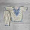 Kashmiri Aari Embroidered White Kids Kurta Set in Cotton