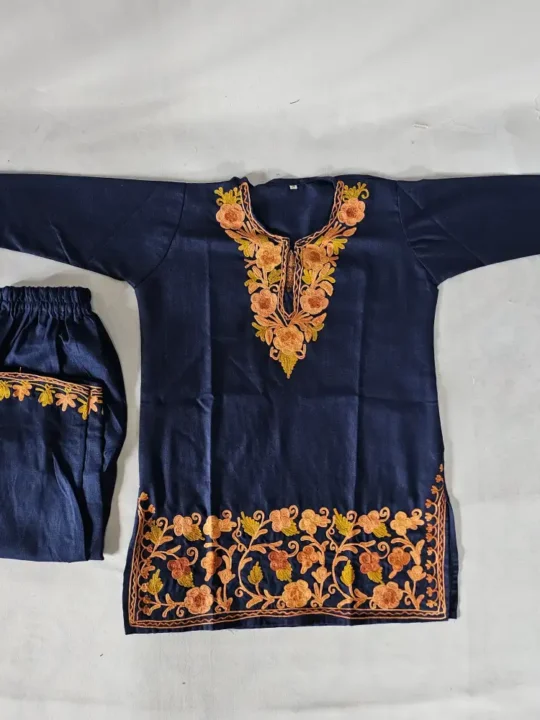kids aari work kurta set in ruby cotton