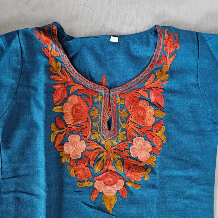 Parveen Baby Girl Aari Work Blue Cotton Kurta Set from Kashmir (6-12months) - Image 2