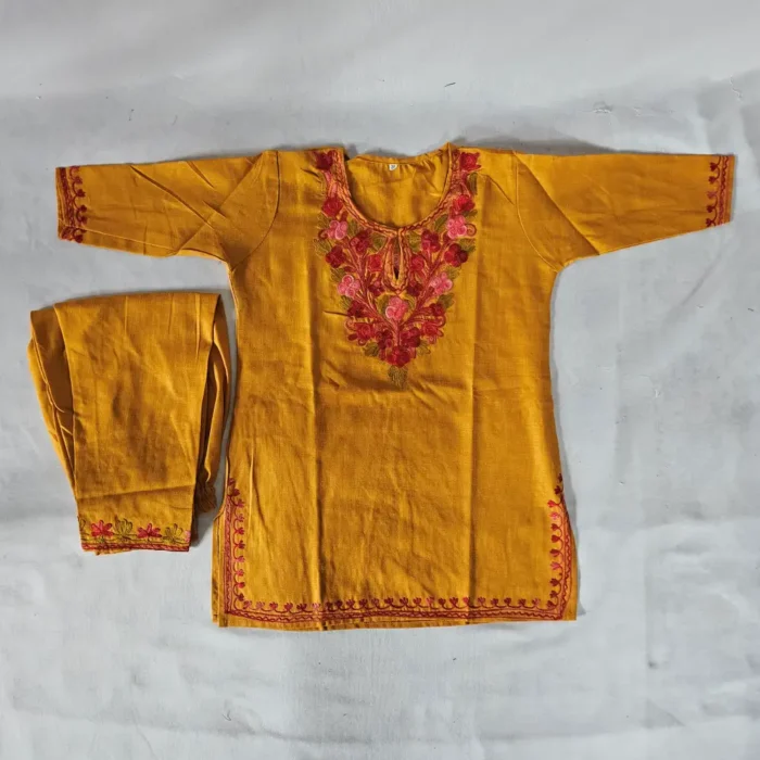 Aari Embroidered Kashmiri Noori Jahan Kids Maroon Cotton Kurta Set (4-5 years)