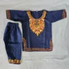 Dark Blue Kashmiri Aari Work Kurta Set for Kids in Cotton