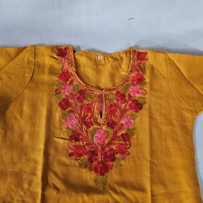 Aari Embroidered Kashmiri Noori Jahan Kids Maroon Cotton Kurta Set (4-5 years) - Image 2