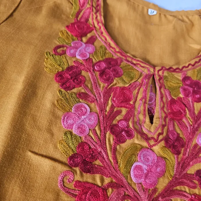 Aari Embroidered Kashmiri Noori Jahan Kids Maroon Cotton Kurta Set (4-5 years) - Image 3
