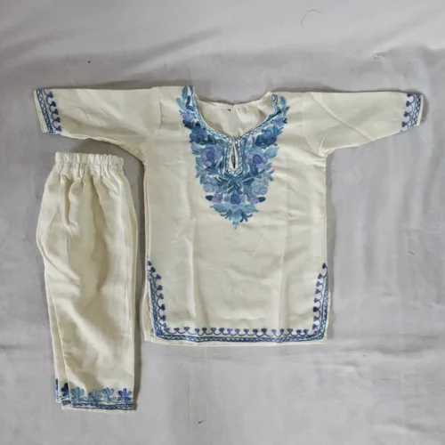 Cotton Kurta Set for Baby Girl with Kashmiri Aari Work