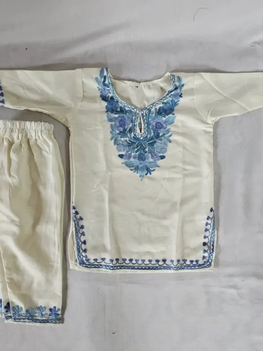 Cotton Kurta Set for Baby Girl with Kashmiri Aari Work