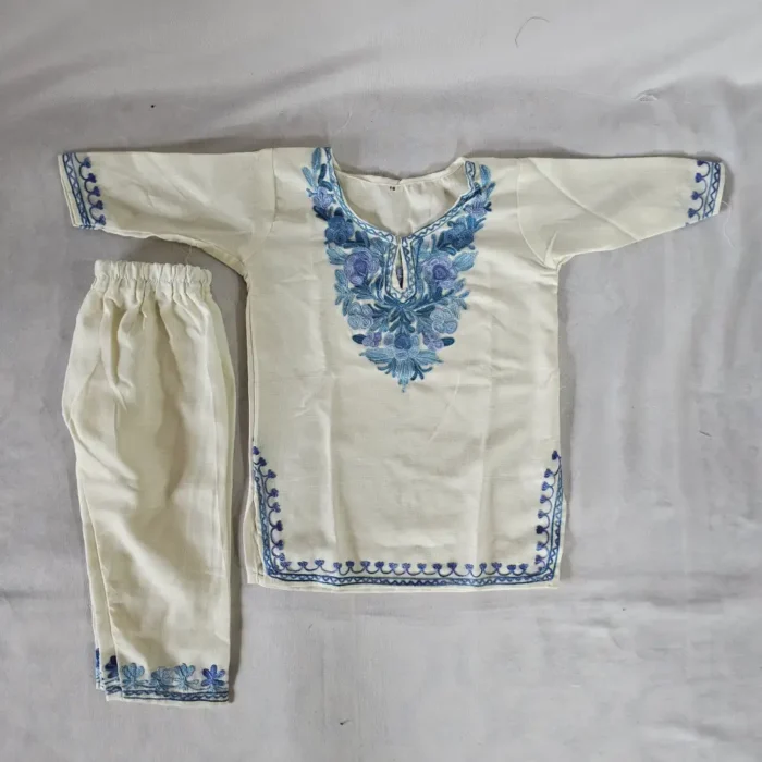 Cotton Kurta Set for Baby Girl with Kashmiri Aari Work
