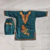 Kashmiri Teal Blue Kids Zulekha Kurta Set in Cotton with Aari Work (4-5 years)